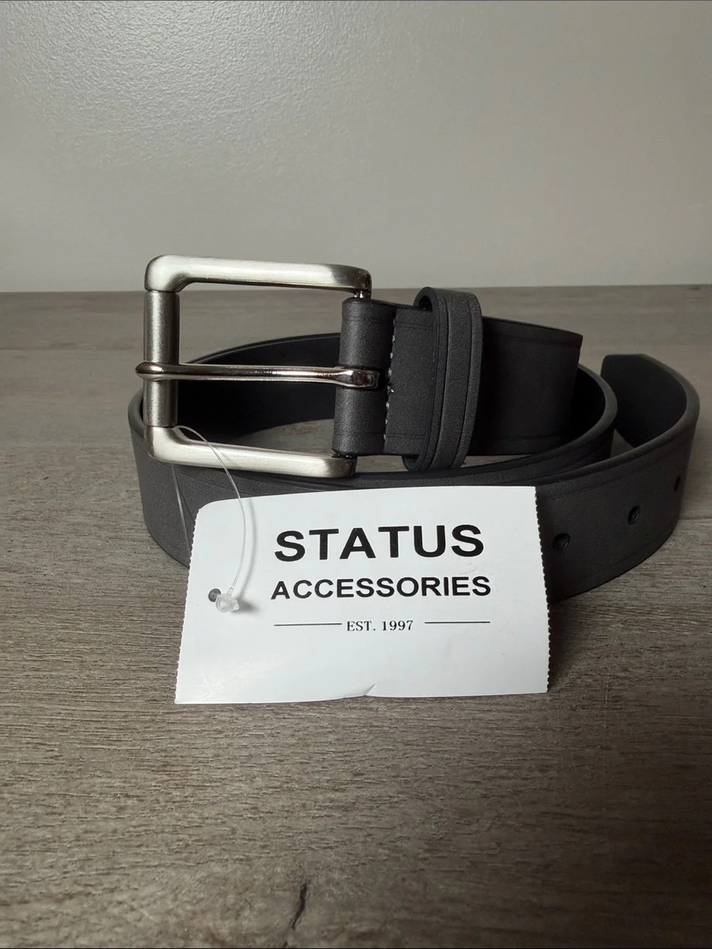 Men's Status Grey Leather Belt with Silver Buckle